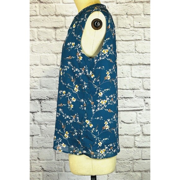 NWT Papermoon Teal Blue Floral Top‎ Dressy Sleeveless Blouse V Neck Tank SMALL - Picture 5 of 11